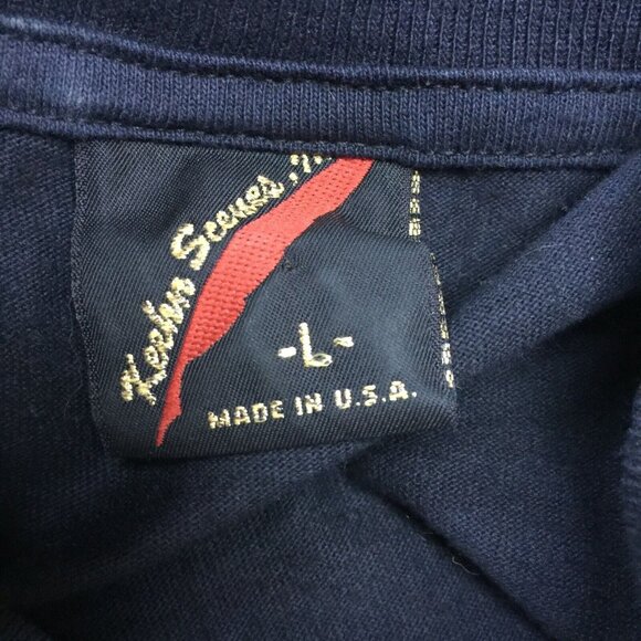 Vintage Keehn Scenes Men's Navy Blue Patchwork Crew T-Shirt Large Short Sleeve - Picture 2 of 7